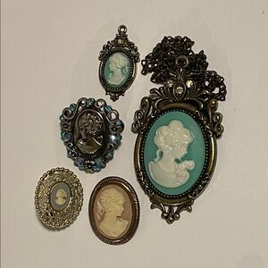 Vintage Cameo Brooch and Necklace lot